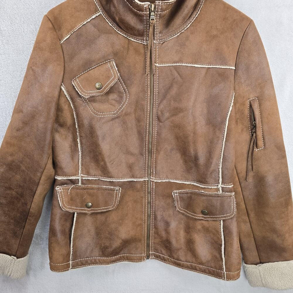 Vintage Guess Jacket Womens Large Faux Suede Sherpa Leather Patchwork Rare - Picture 3 of 11